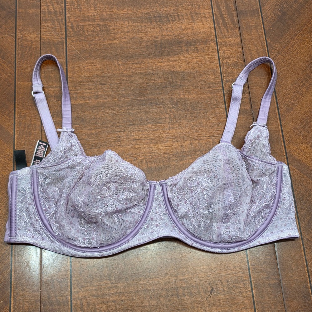 Victoria's Secret Bra Women 38D Purple Dream Angels Unlined Balconette Lace Mesh